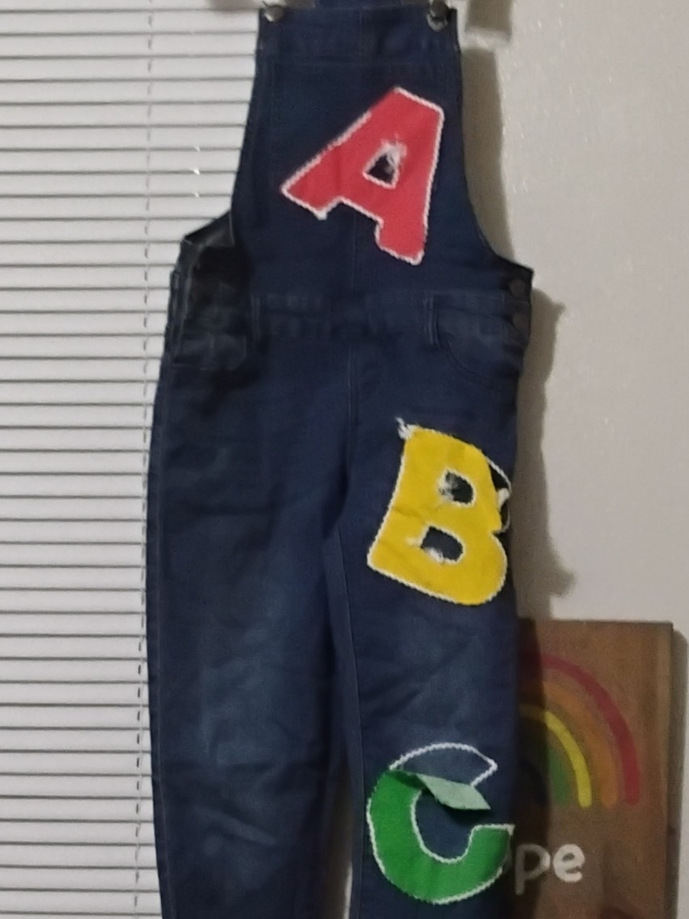 Kids Navy Denim Overalls with ABC Letter Patches Size 8 /10